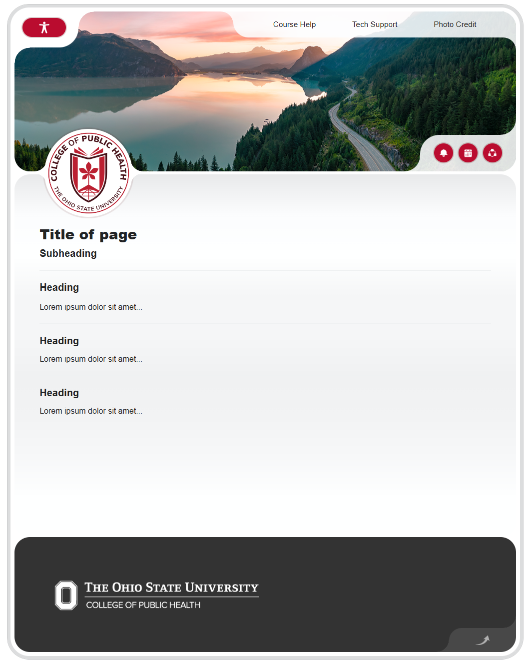 Screenshot of an online course page template with up-to-date and stylized user interface