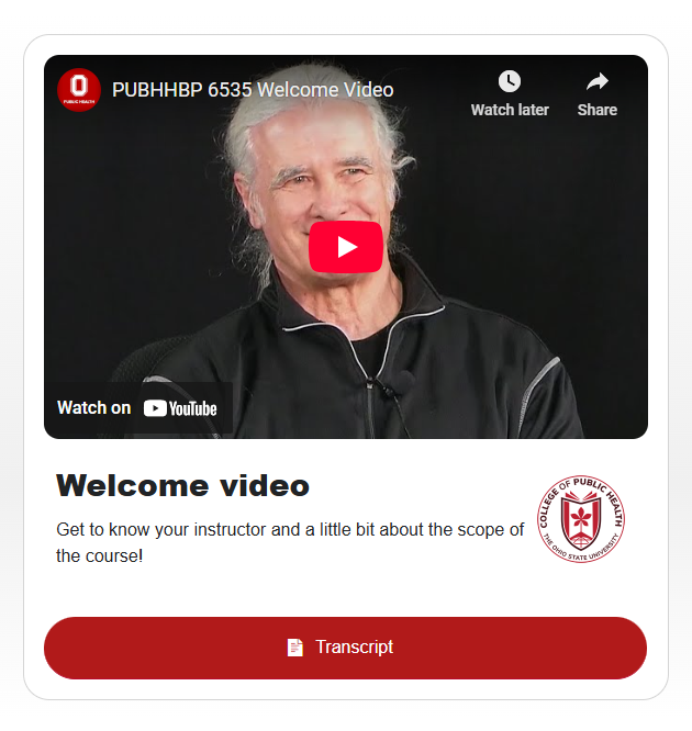 Screenshot of video display package and thumbnail to example video